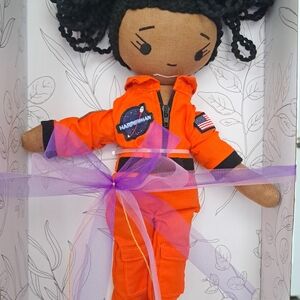 Orange and Black Doll with Curly Hair and Accessories